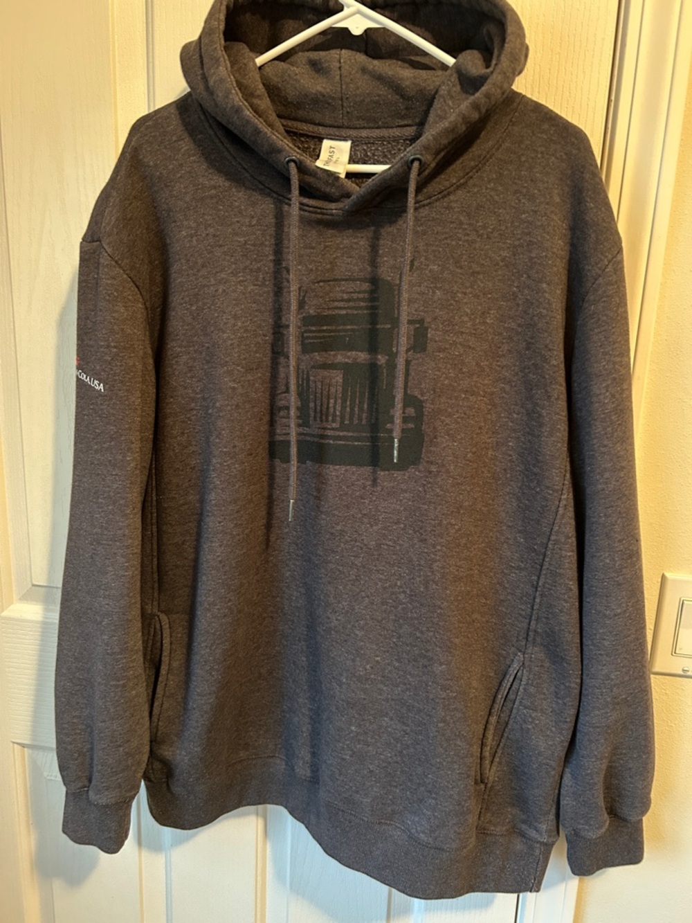 Men's Charcoal Gray Pullover Hoodie with Truck Graphic (Coca-Cola stitching)